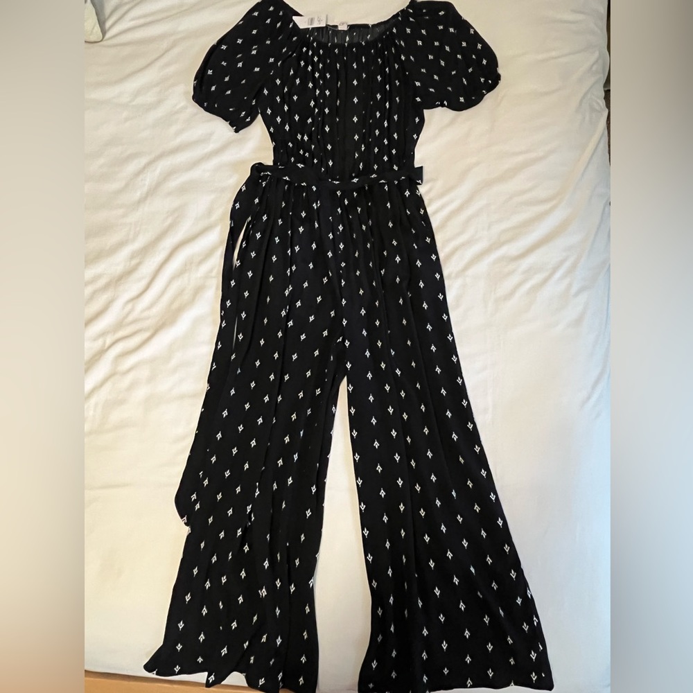 NWT Ann Taylor LOFT Tie-Waist Black print Jumpsuit
